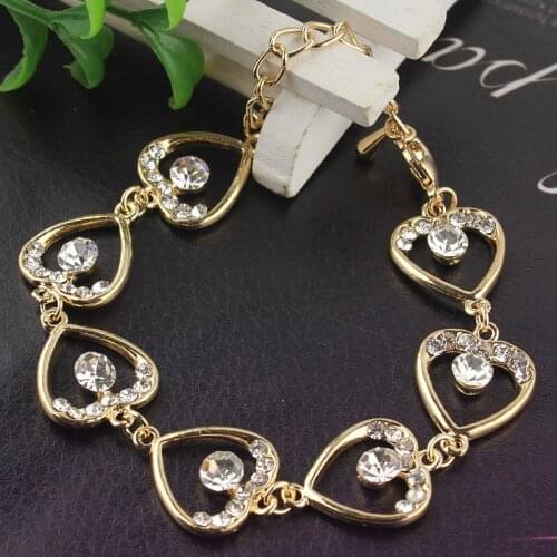 Free shipping New Women/Ladys fashion Yellow Gold Color Heart Clear Austrian Crystal Bracelets & Bangles Jewelry Wholesale