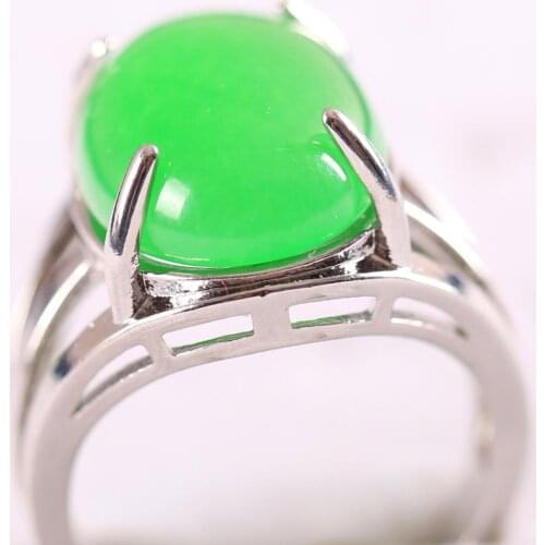 1Pcs Ring Jewelry For Women Gift Natural Stone Oval Cabochon CAB Bead Green Jades Adjustable Finger Ring K162
