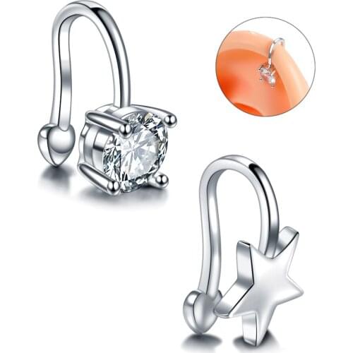 1PC Copper Crystal Gem Fake Ear Clip On Cuff Wrap Non Piercing Star Fake Ear Cartilage Tragus Oreja Piercings Women Jewelry 16G
