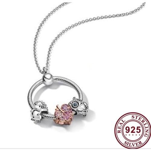 100% 925 Sterling Silver Rose Gold Leaf Beads With O-shaped Pendant Pan necklace Is The Most Popular Gift For Women