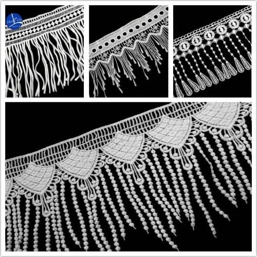 14Yards White Tassel African Lace Trim Flower Applique Fringe DIY Ribbon Wedding Sewing Craft For Dress Skirt Curtain Home Decor