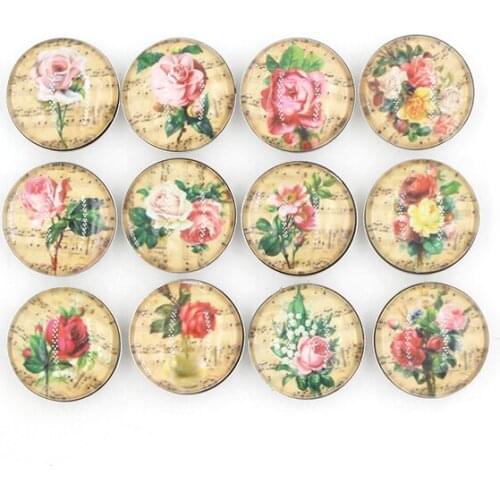 24pcs DIY Interchangeable 18mm Snap Jewelry Cabochon Glass Vintage Music Rose Buttons for Snap Jewelry Necklace bracelet women