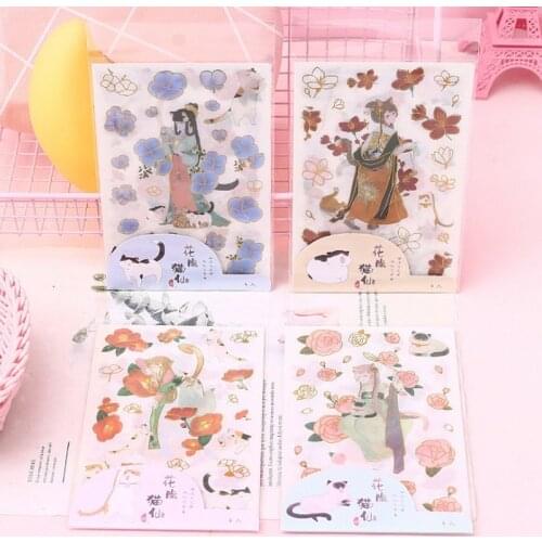 Creative stationery new flower cat fairy gold stamping and paper hand bill stickers
