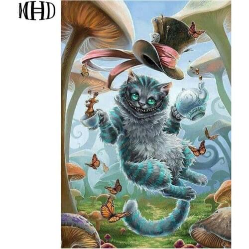 Diy diamond painting cat full round rhinestone mosaic cross stitch evil cat diamond embroidery crystal decorative painting