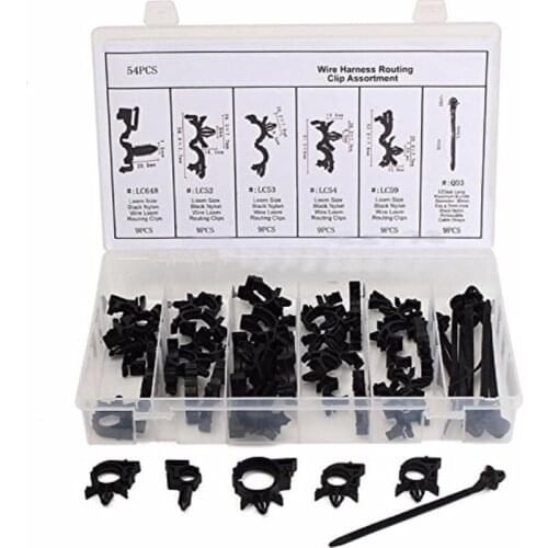 54pc Assortments Car Retainer Mould Harness Wire Loom Routing Wire Harness Clips