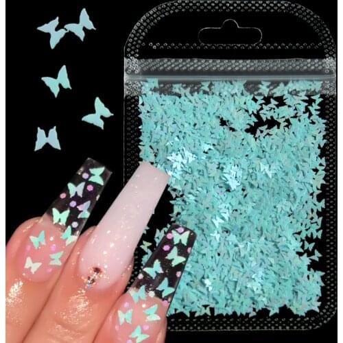 2g Gradient Sparkling Nail Glitter Sequins Shiny AB Pink Colorful Butterfly Shaped Decorations Powders DIY Nail Art Accessories