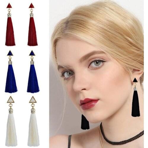 Bohemian Tassel Crystal Long Drop Earrings for Women Red Cotton Silk Fabric Fringe Earrings 2020 Fashion Woman Jewelry