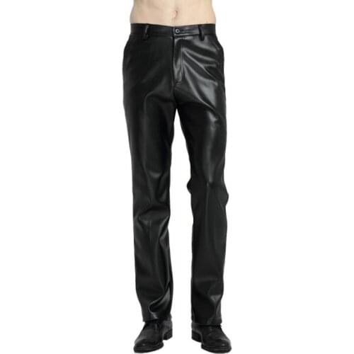 Spring faux leather pants mens feet pants fashion motorcycle pu trousers men Straight Waterproof and windproof pantalon homme