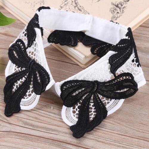 Decorative white Golden beaded shirt lace Peter Pan Hollow women vintage detachable pearl Black white bowknot lace fake collar