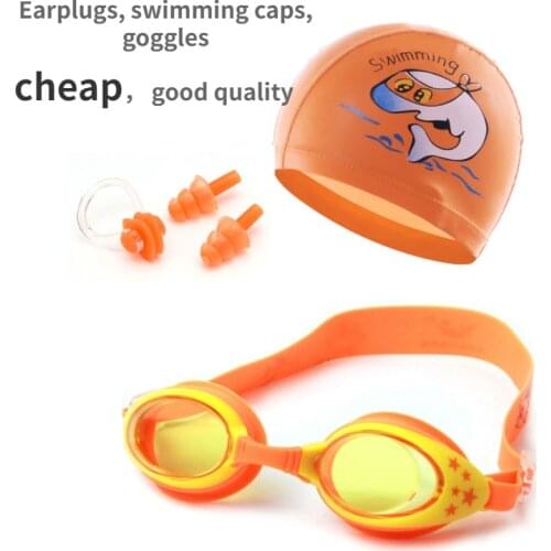 Children Swimming glasses Cartoon Swim Caps Ear Plug Professional Dolphin Boy Eyewear Waterproof Hat goggles Kids