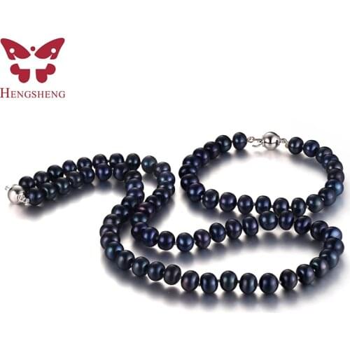 HENGSHENG 2021 New Real Natural White/Black Freshwater Pearl Set For Women,Pearl Bracelet&Necklace,Wedding Set,925 Silver Buckle