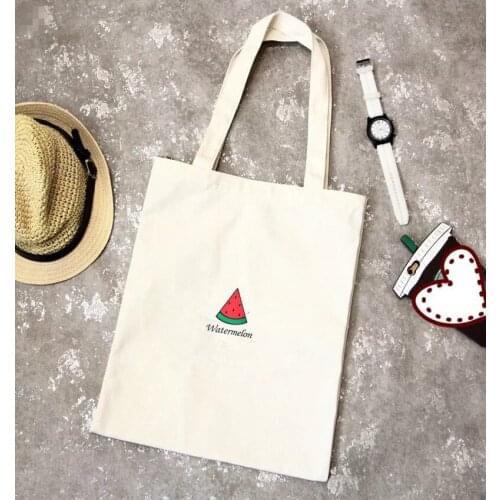 6PCS / LOT Shopping Bag Canvas Eco Fashion Big Capacity Tote Fruit Printing Tote Pouch Casual Girls Simple Handbag