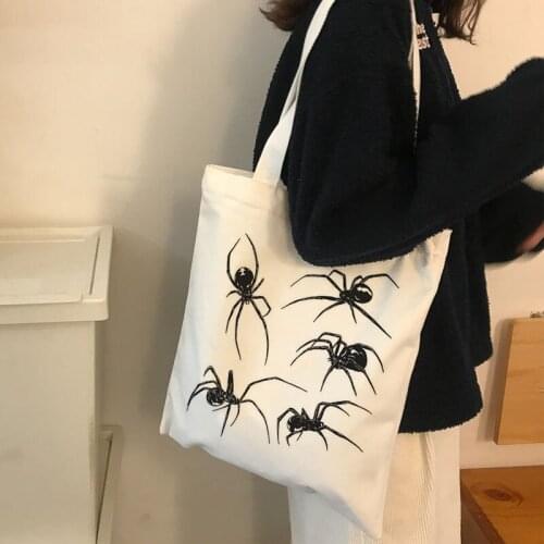 Spider print canvas bag gothic fun Vintage new large capacity Ins Harajuka women shoulder bag casual punk Ulzzang shopper bags