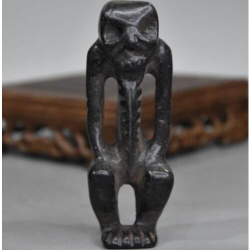 Hongshan culture archaize black iron meteorite sculpture skeleton statue