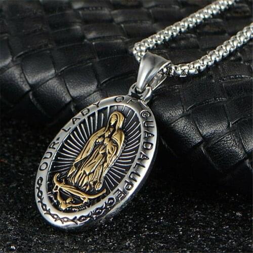 Stainless Steel Catholic Our Lady Of Guadalupe Gold Pendant Necklace Men