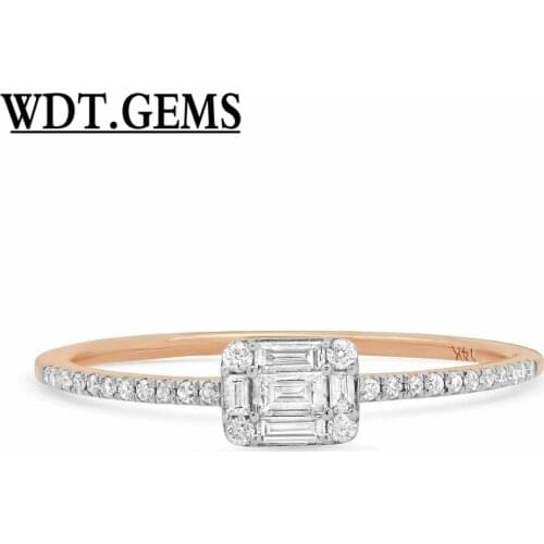 0.22CT 10K Rose Gold Baguette Cut Diamond Dainty Right Hand Band Ring Minimalist