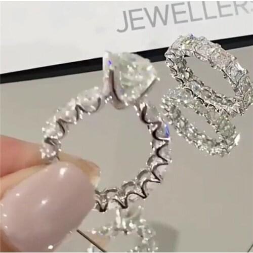 Handmade Diamond ring sets Silver color Square AAAAA Cz Engagement wedding band rings for women Bridal Fine Party Jewelry