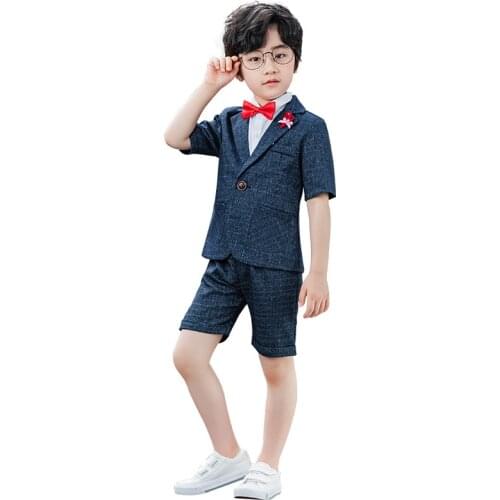 Boys Summer Vest Shorts 2PCS Formal Clothing Set Kids Birthday Wedding Dress Skirt Photography Suit Gentleman Children Costumes