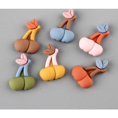 Cute Rubber Colors Resin Cabochons Fruit Cherry Patch stiker Embellishments Scrapbooking Phone shell hair clip DIY 17*25MM 10PCS