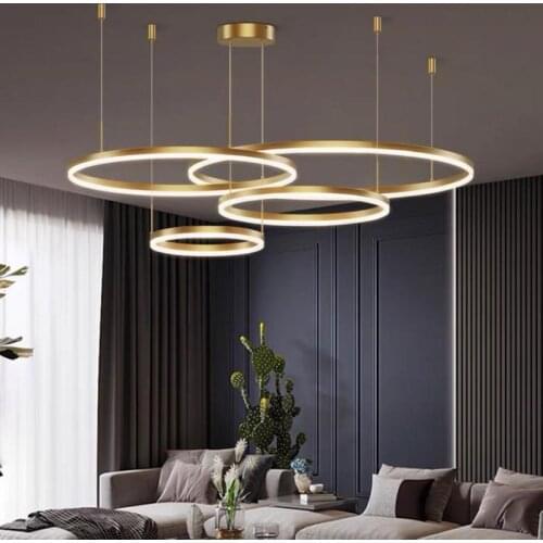 Minimalist Modern Led Chandelier Home Lighting Brushed Rings Ceiling Mounted Chandelier Lighting Hanging Lamp Black&Coffee color