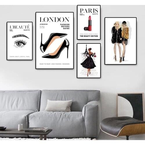 Fashion Posters Modern Women Lipstick High Heel Makeup Print Canvas Painting Wall Art Picture Nordic Living Room Home Decoration