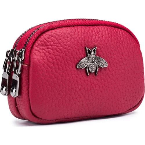 Fashion Women Coin Purse Genuine Leather Female Double Zipper Travel Organizer Mini Pouch Women Wallets small