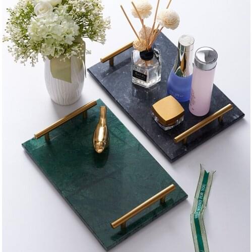 Rectangular handle marble jewelry storage tray Bathroom wash towel toothbrush storage plate square plates set Cake plate platos