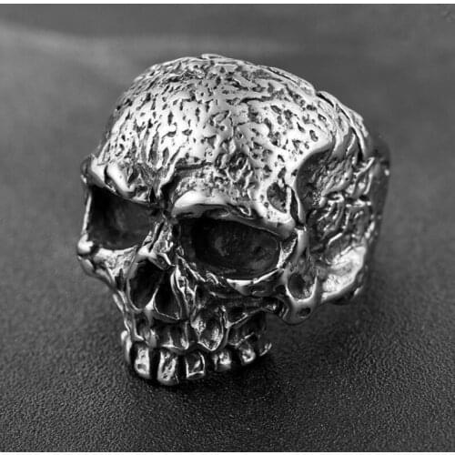 Vintage Mens Biochemical Skull Ring Unique Stainless Steel Biker Ring Cool Male Punk Gothic Jewelry Best Gift for Friend