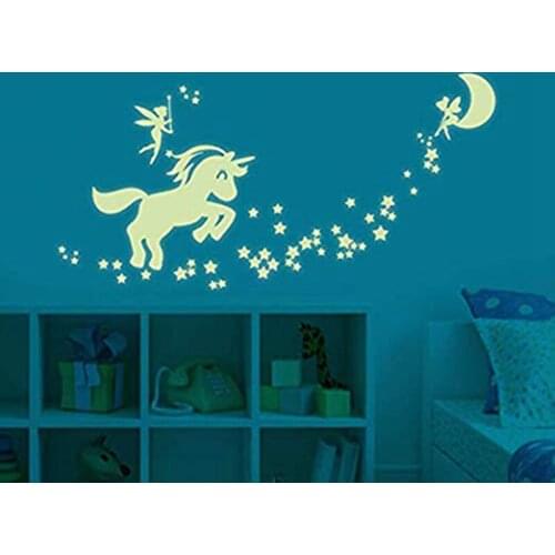 Unicorn Wall Decals Glow in The Dark Unicorn Stars Fairytale Fairy Wall Stickers for DIY Home Kids Girls Bedroom Nursery Room
