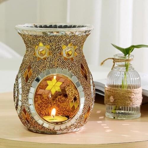 New Glass Aroma Burner Bohemian Mosaic Candle Aromatherapy Furnace SPA Essential Oil Lamp Candle Holder Home Furnishings