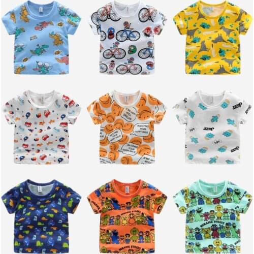 New 2021 Summer Kids Boys T Shirt Fashion Cartoon Dinosaur Print Short Sleeve T-Shirt Cotton Baby Boys O-neck Tops Clothing