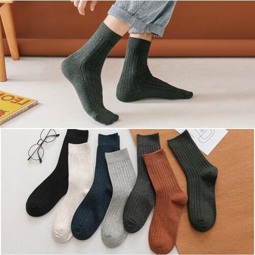 New Cotton Socks Mens Business Mid-Calf Double Needle Strip Casual All-Match Solid Color Mens Socks Wholesale