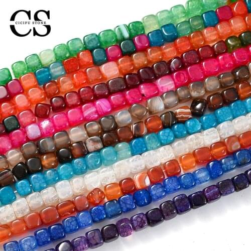 Wholesale Square Cracket Agates Beads Natural Stone Beads for Jewelry Making Bulk DIY Bracelet Charms Accessories 4/6/8/10/12 mm