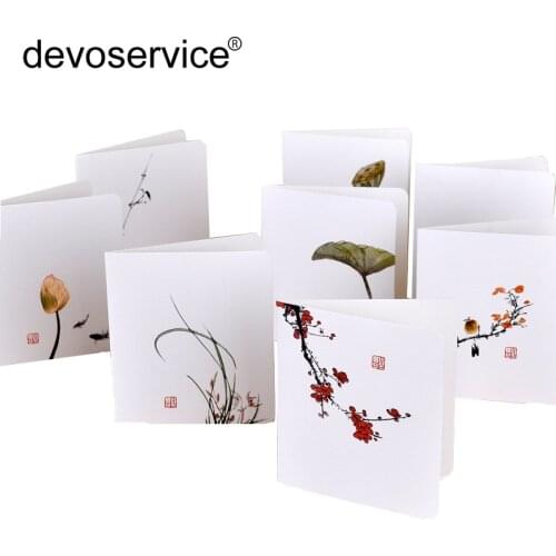 4pcs Valentines Day Chinese Plant Greeting Card Creative Classical White Simple Message DIY Folding Birthday New Years Day