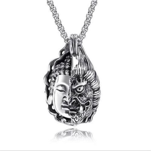 Punk Necklace Kind Evil Half Buddha Demon Face Pendant Necklace Men Hip Hop Rock Design Necklaces Pendants For Men Women
