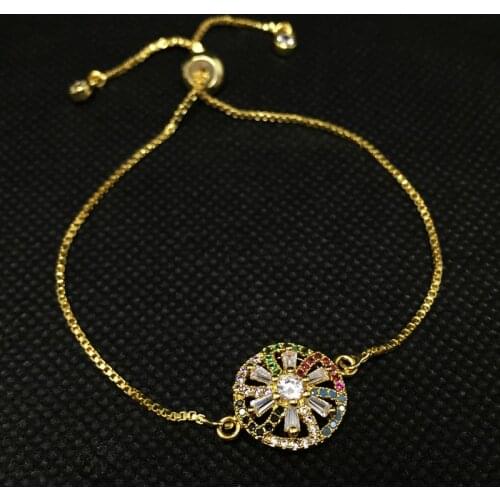 Pohier Coloful Cubic Zircon Round Charm Bracelet Slider Chain Bracelets & Bangles Jewelry for Women Men