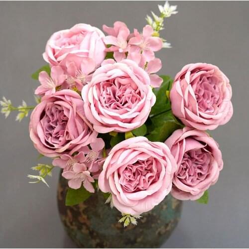 Garden Artificial Silk Floral Rose Flower Bouquet Wedding Decoration Photography Props Fake Flower Arrangement Home Party Decor