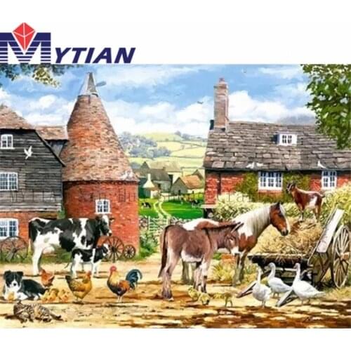Country Farm,Farm Animals,Horses,Geese,Roosters,Barn,5D DIY Diamond Painting Full Drill Mosaic Home Decoration Wall Sticker Gift