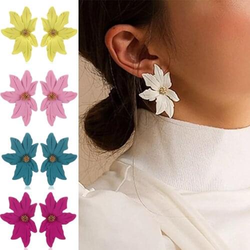 HOCOLE Korean Cute Flower Stud Earrings For Women Boho Geometric Red Yellow Green Small Flower Earrings 2019 Jewelry oorbellen