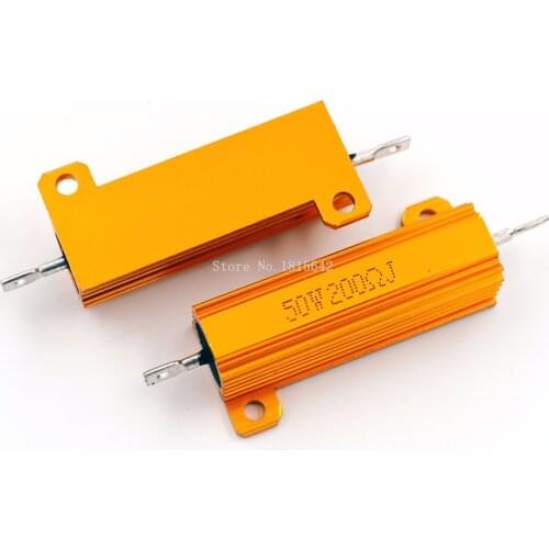 RX24 50W 200R 200RJ Metal Aluminum Case High Power Resistor Golden Metal Shell Case Heatsink Resistance Resistor 200 ohm 50w