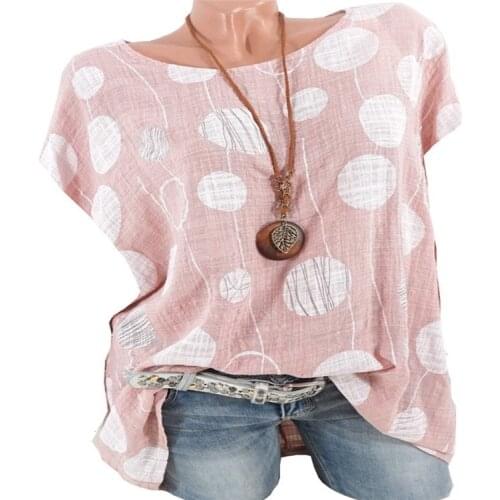 Explosive New Summer Loose Polka Dot Casual Bat Sleeve Womens Round Neck T-Shirt Fashion