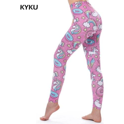 KYKU Brand Unicorn Leggings Women Leggins Fitness Legging Sexy High Waist Push Up Shiny 3d Printed Rainbow Pants Star Cat Donuts