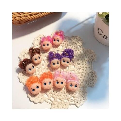 2021 Summer Cute Baby Face Doll Colorful Hair Dangle Earrings For Women Girl Creative Doll Drop Earrings Party Dail Jewelry