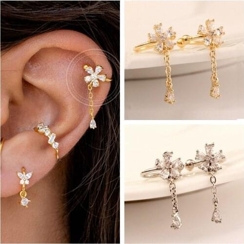 925 Sterling Silver Ear Clip Crystal Flower Clip Earrings for Women No Ear Hole Earring Simple Ear Clip Korean Fashion Jewelry