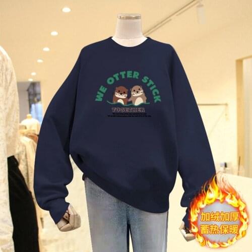 Womens Pullover Top Plush Cartoon Printed Loose Sweater
