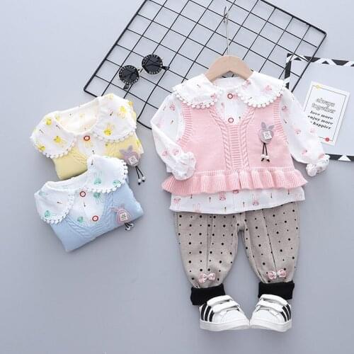 Spring Autumn Children Fashion Clothes Baby Girls Vest Shirt Pants 3Pcs/sets Kids Infant Clothing Toddler Tracksuit 0-4 YEARS