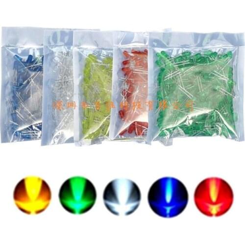 1000Pcs 5mm LED blue green yellow red white round LED light-emitting diode mixed kit