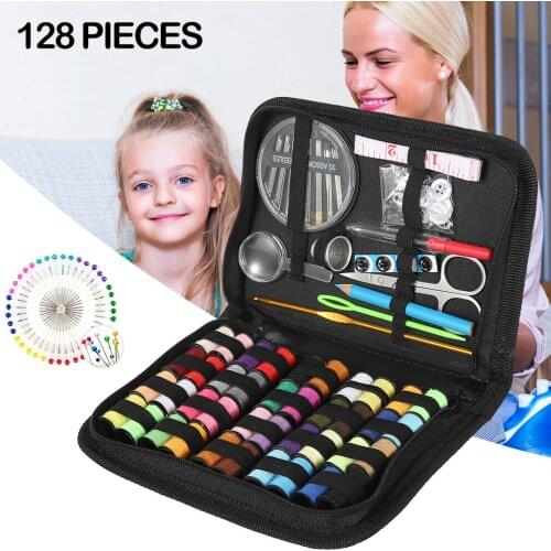 128 Pcs/Set Travel Sewing Box Kit Sewing Thread Stitches Knitting Needles Tools Cloth Buttons Craft Scissor Home Organizer