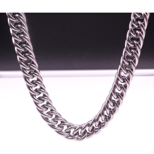 18''-32'' Choose 316L Stainless Steel Polished Curb Chain Link Necklace 9mm wide for Mens Jewelry
