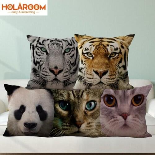 3D cute animal face Cushion cover cotton linen cat dog decorative pillows sofa pillowcase car home cojines decorativos